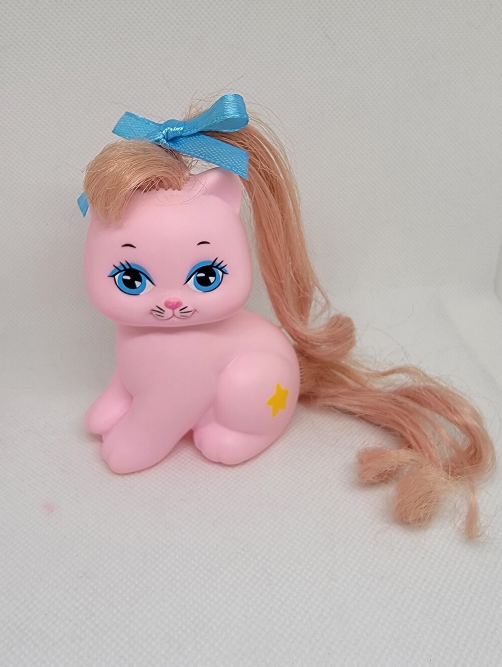 VINTAGE 1989 Mattel Little Pretty Kitty MIMI Pink Cat Long Hair w/ Yellow Star